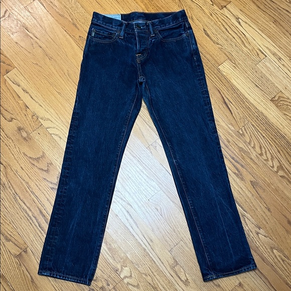 A & F Button Fly Slim Straight Thick Strong Warm Denim Blue Jean Mens W/28 L/30 - Picture 2 of 12